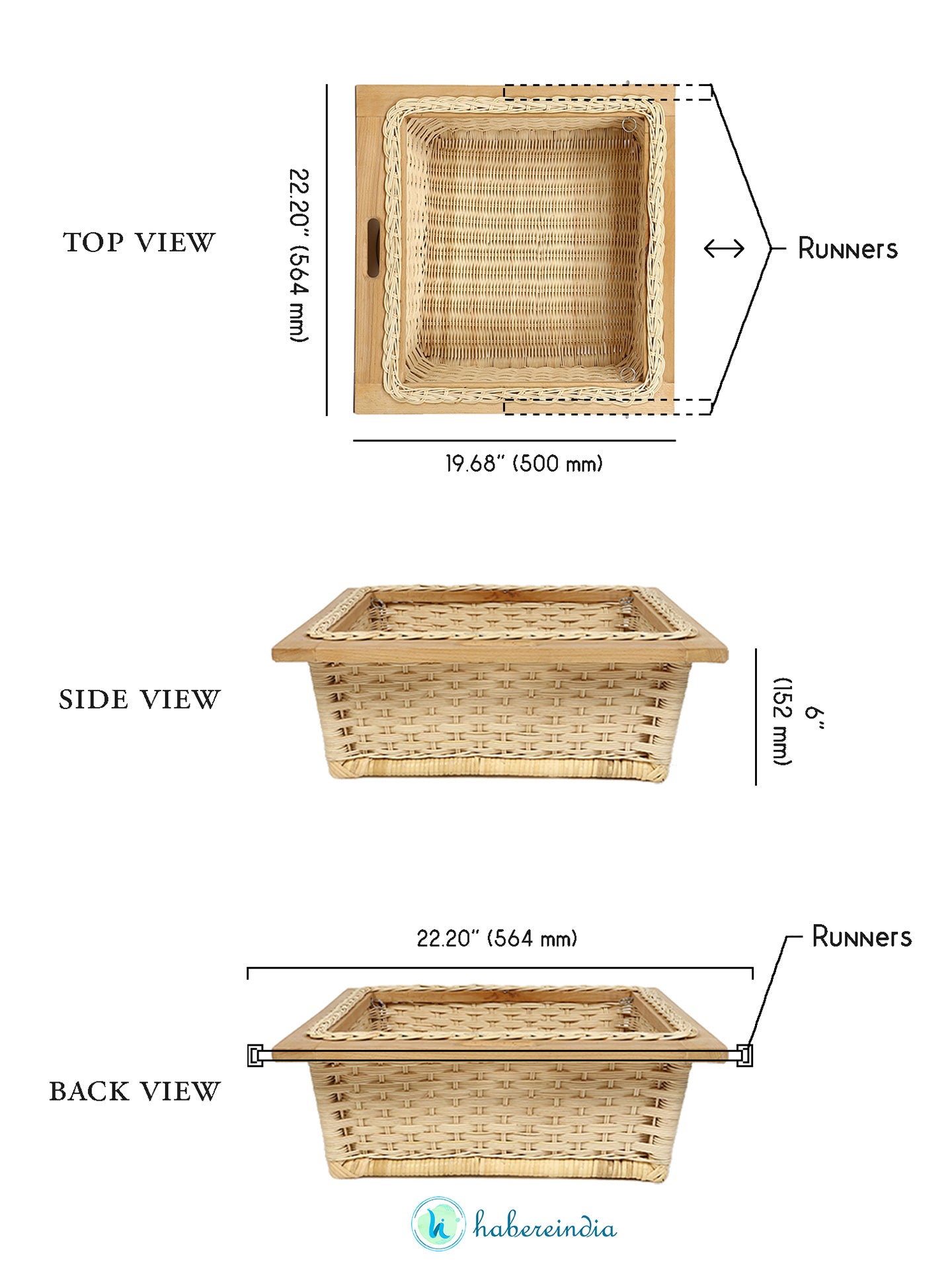 Wicker Pull-Out Basket Size chart