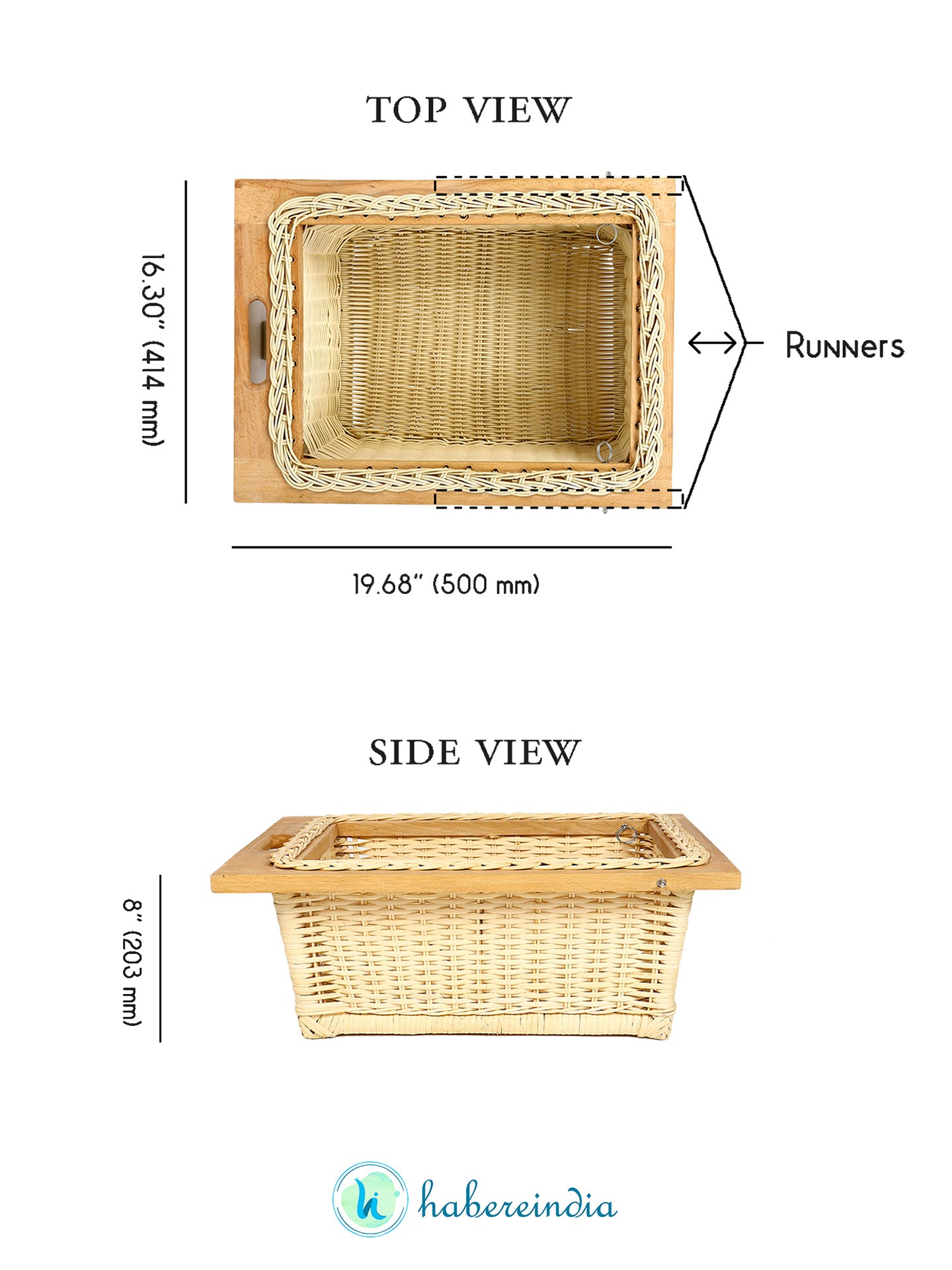 Wicker Modular Kitchen Basket size chart